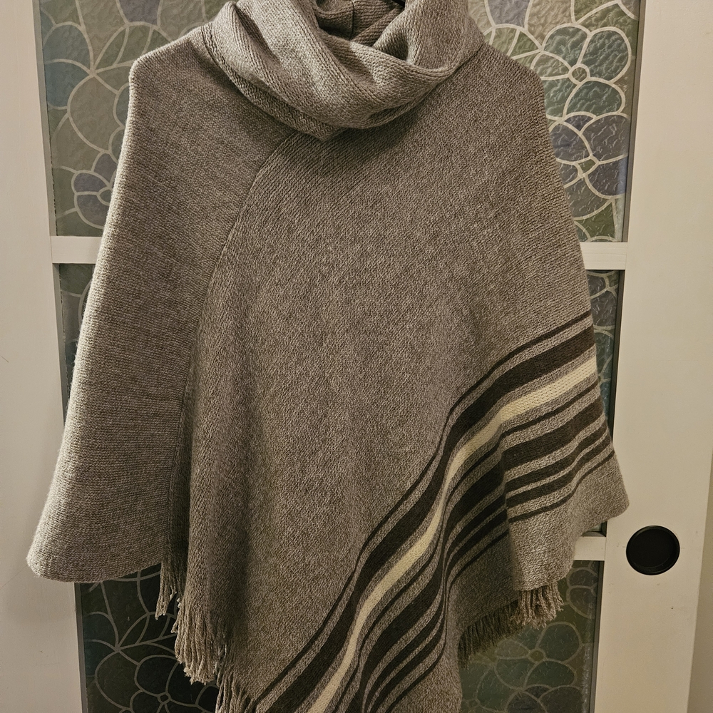 Roots Brown and Cream Striped Poncho